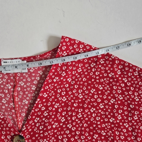 Asos Design red with white floral button down baby doll dress  sz US 4 - Picture 8 of 10